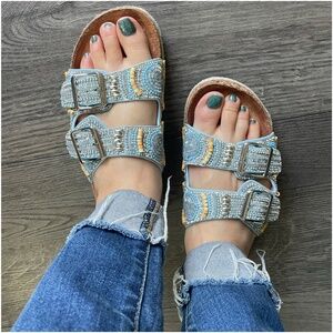 Stylish Beaded Blue Sandals